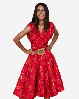 Floral short dress red